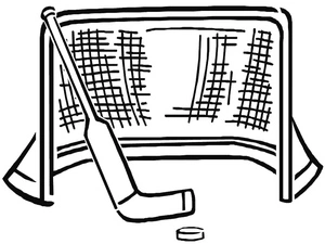 Net and hockey stick Coloring Page