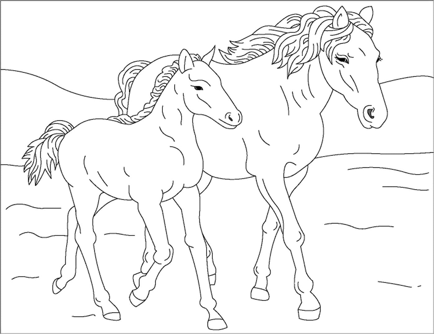 Mother Horse and Baby Horse Coloring Page