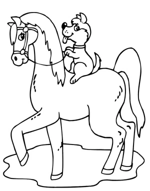 Puppy on Horseback Coloring Page