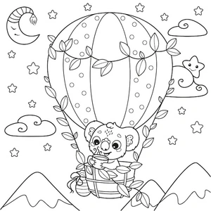 Koala in a Hot Air Balloon - Coloring Page Coloring Page