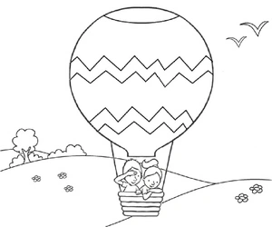 Two children in a hot air balloon Coloring Page