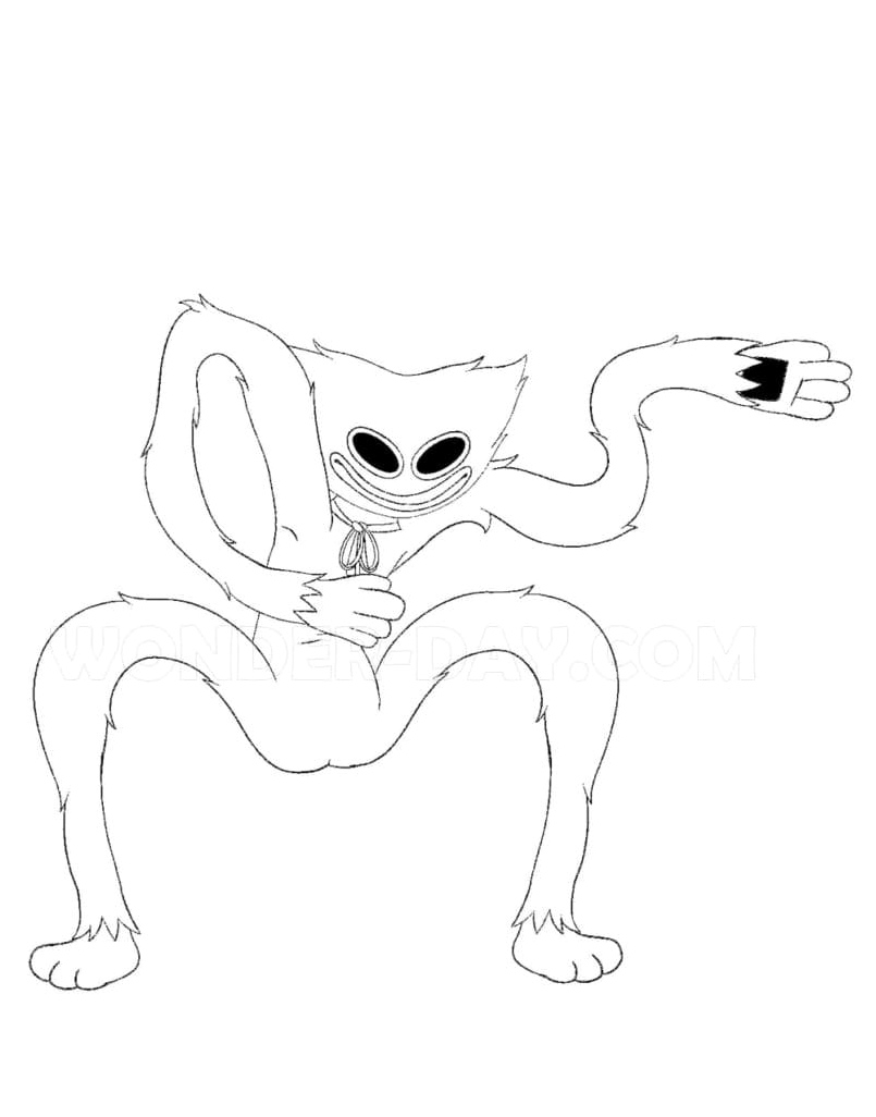 Dancing Huggy Wuggy - Twirling Teddy Bear Coloring Page