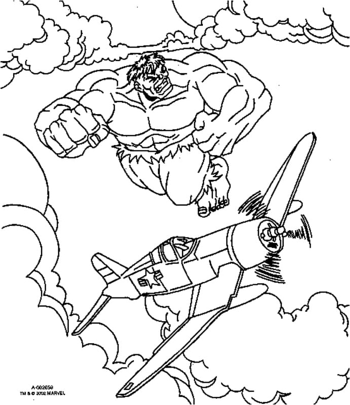 Hulk battling a Plane Coloring Page
