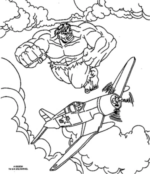 Hulk battling a Plane Coloring Page