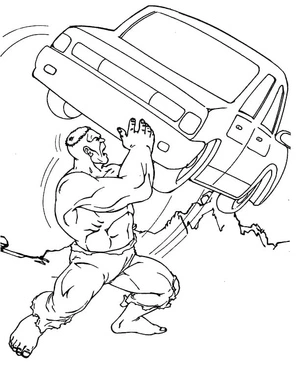 Hulk with Car Coloring Page