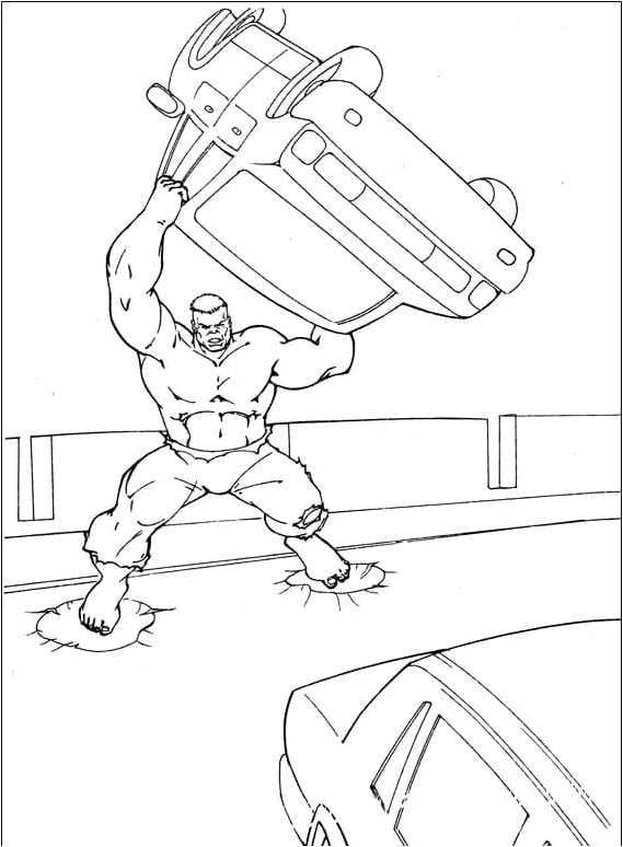 The Hulk Holding a Car Coloring Page