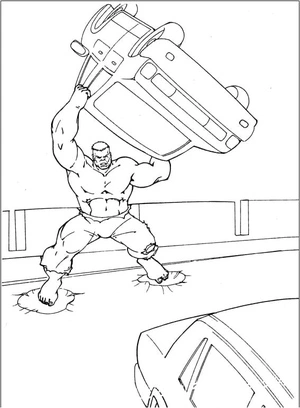 The Hulk Holding a Car Coloring Page