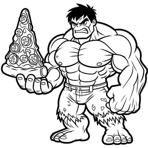 The Incredible Hulk Eating Pizza Coloring Page