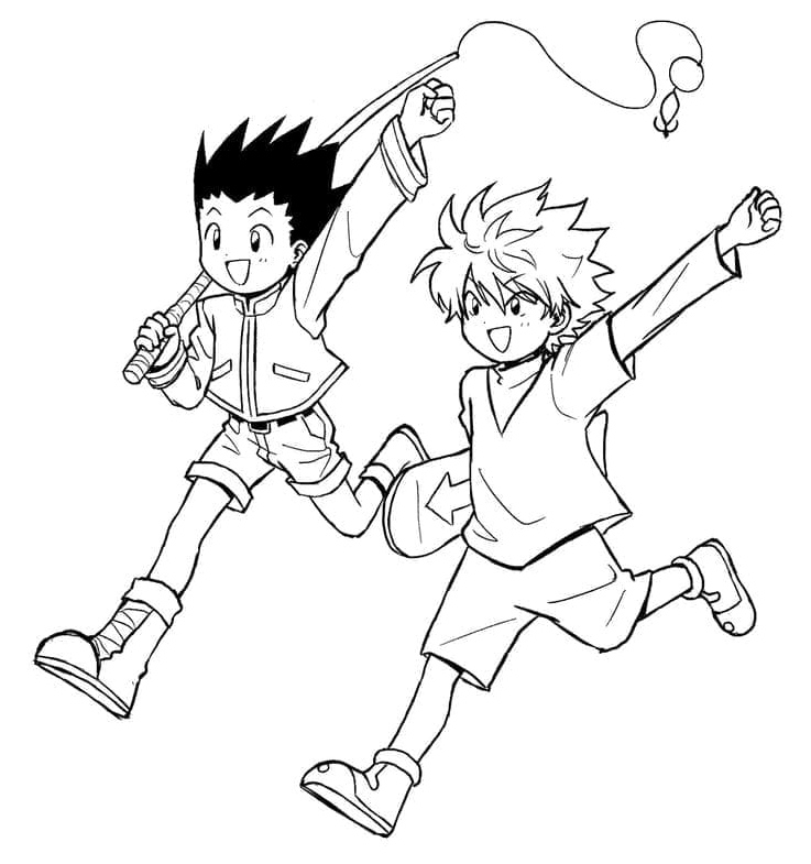 Joyful Gon and Killua Coloring Page