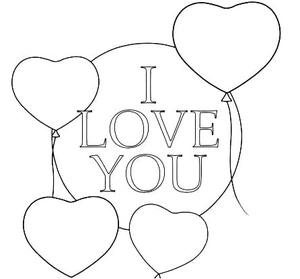Hearts Balloons - Love You Coloring Page