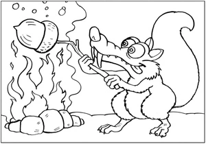 Scrat Finds an Acorn Coloring Page