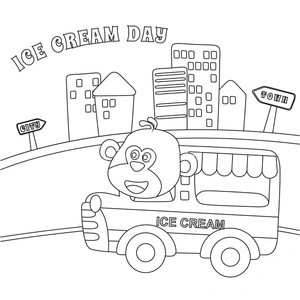 Monkey Driving an Ice Cream Truck Coloring Page