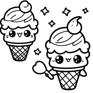 Two Cute Ice Cream Cones Coloring Page