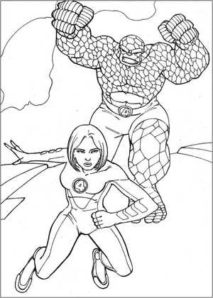 The Invisible Woman and The Thing Coloring Page