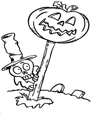 Skeleton and Jack-o'-Lantern Coloring Page