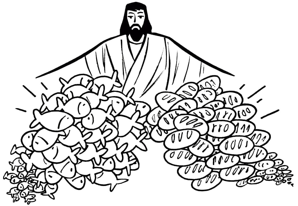 Jesus Feeds the Five Thousand - Bible Coloring Page Coloring Page