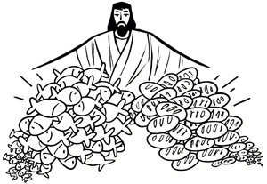 Jesus Feeds the Five Thousand - Bible Coloring Page Coloring Page