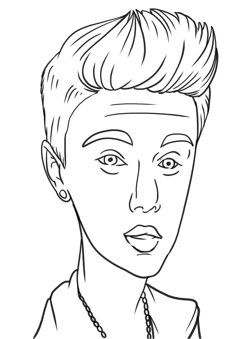 Cartoon Justin Bieber with a Comical Twist Coloring Page