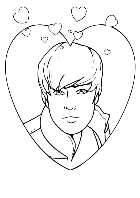 Heart-themed Justin Bieber Coloring Page Coloring Page