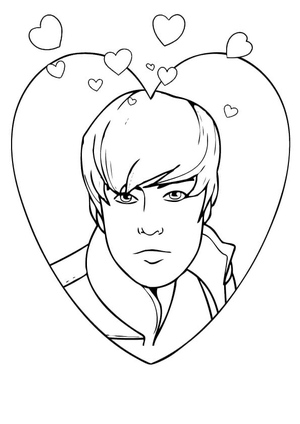 Heart-themed Justin Bieber Coloring Page