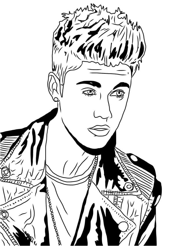 Justin Bieber wearing a leather jacket. Coloring Page