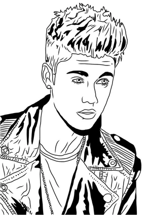 Justin Bieber wearing a leather jacket. Coloring Page