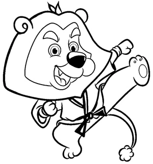Adorable Lion Practicing Karate Coloring Page