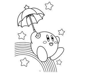 Adorable Kirby with an Umbrella Coloring Page