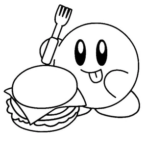 Kirby and a Hamburger Coloring Page