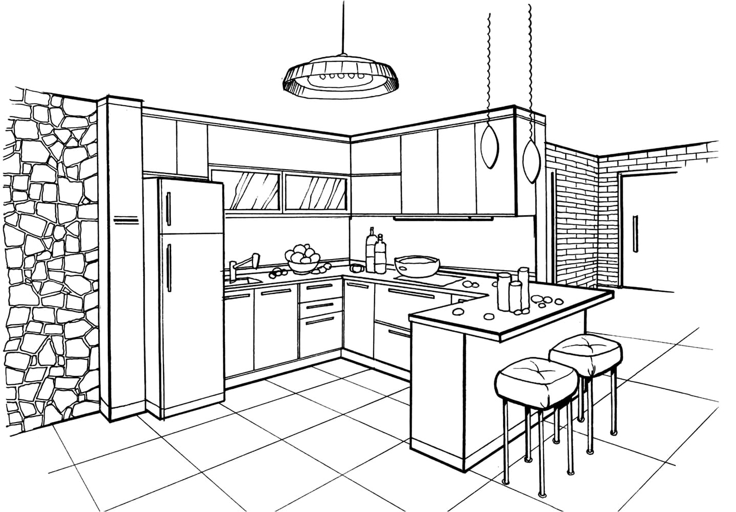 Beautiful Kitchen Coloring Page