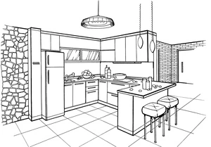 Beautiful Kitchen Coloring Page