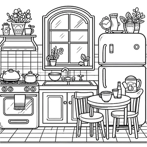 Kitchen Scene Coloring Page