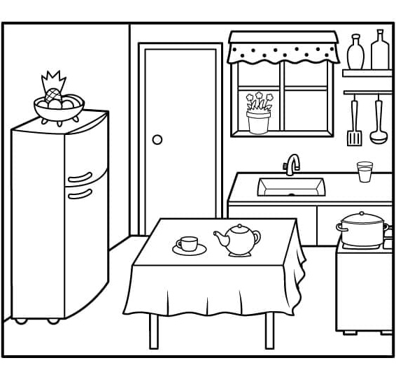 Tiny Kitchen Coloring Page