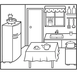 Tiny Kitchen Coloring Page