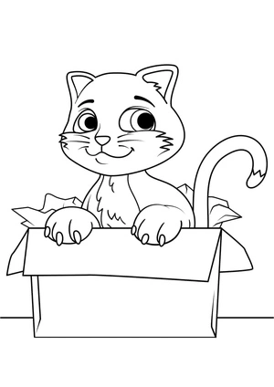 A Cat in a Crate Coloring Page
