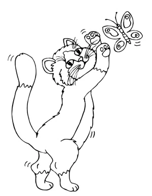 Butterfly and Kitten Coloring Page