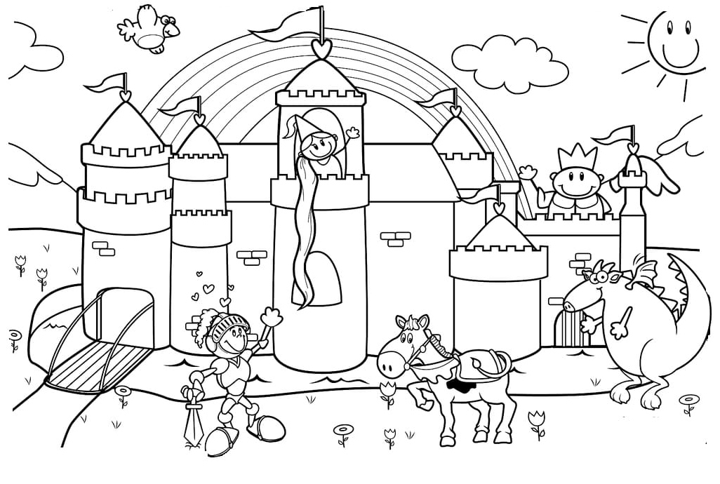Adorable Knight and Princess Coloring Page