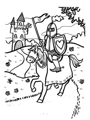 Knight and Castle Coloring Page
