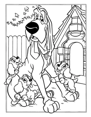 Caregiver Watching Over Children Coloring Page