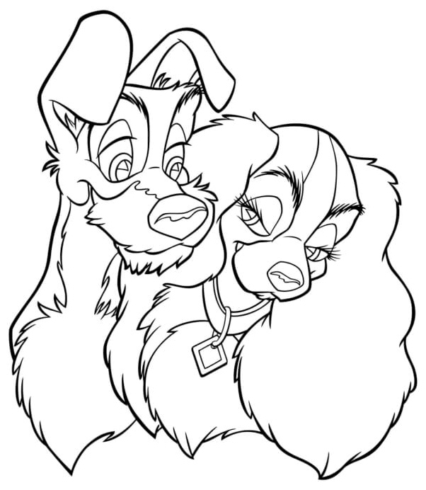 Cocker Spaniel and Mutt Showing Affection Coloring Page