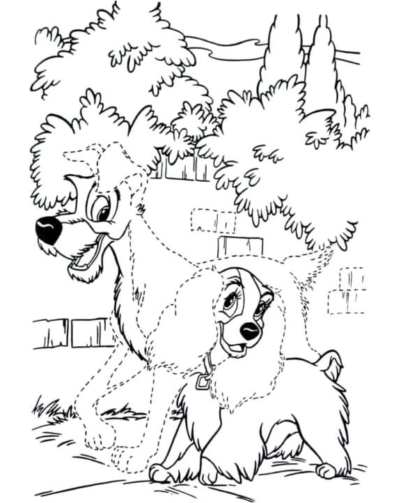 Timid Woman Taking a Stroll with a Vagrant Coloring Page