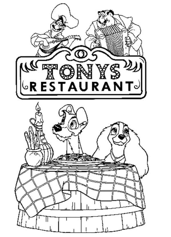 Tony's Restaurant Candlelight Dinner Coloring Page