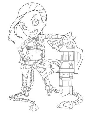 Chibi Jinx with a Large Weapon Coloring Page