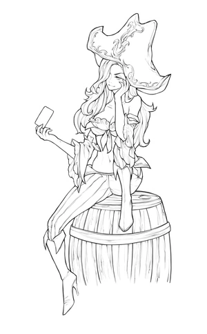 Miss Fortune Sits on the Barrel - Coloring Page Coloring Page