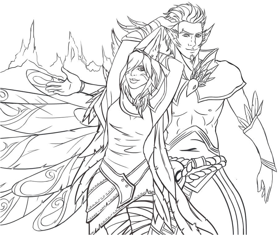 Rakan and Xayah - A Dynamic Duo Coloring Page