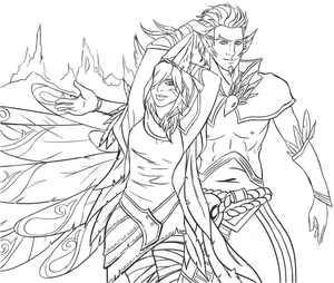 Rakan and Xayah - A Dynamic Duo Coloring Page