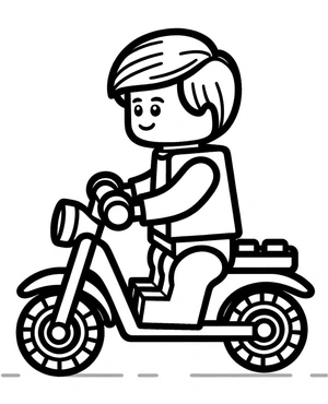 Boy Riding a Lego Motorcycle Coloring Page