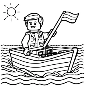Child on a Lego Boat Coloring Page