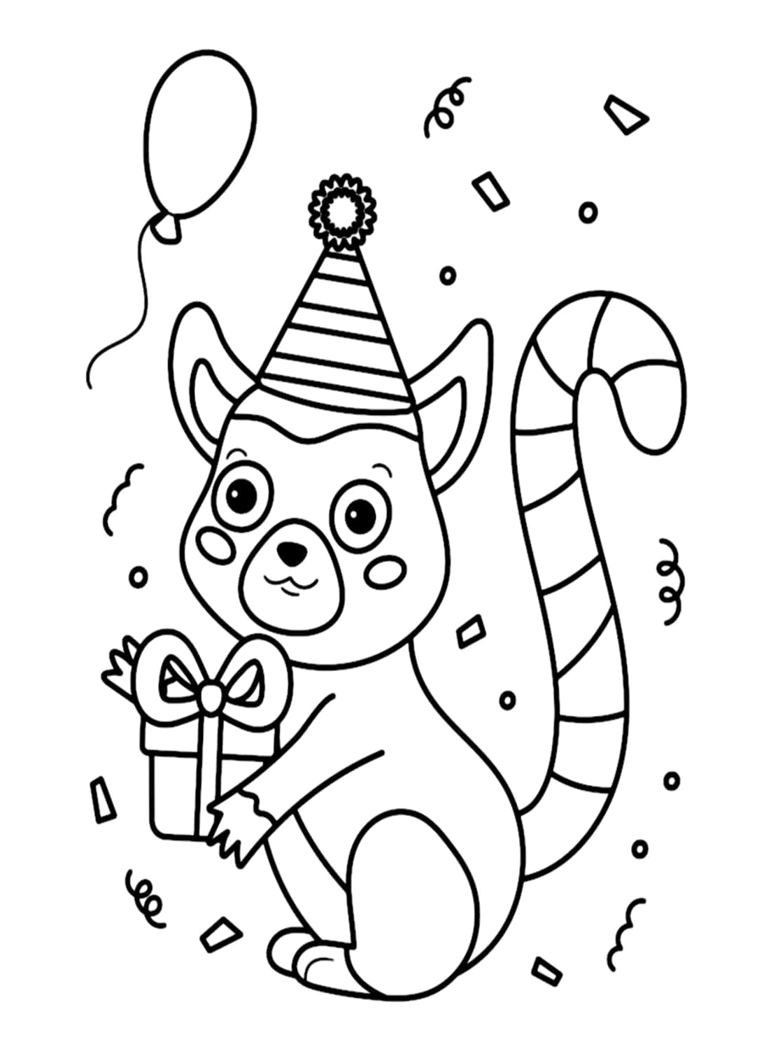 Lemur Celebrates its Birthday Coloring Page