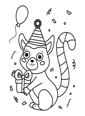 Lemur Celebrates its Birthday Coloring Page